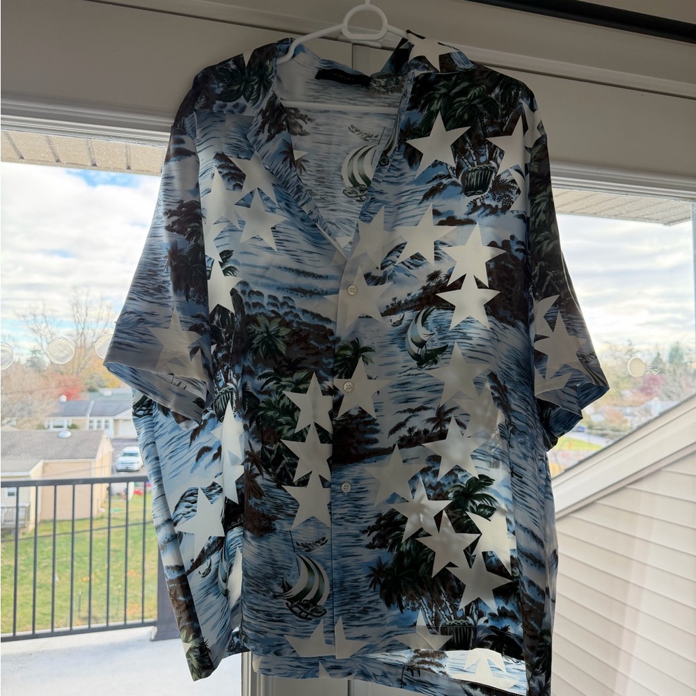 AMIRI Blue and White Star Print Men's Shirt